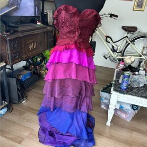 Fashion Nova Strapless secret romance maxi Dress in Red, Pink, and Blue